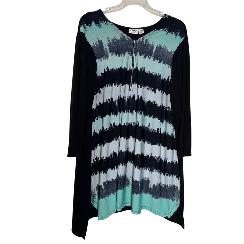Watercolor‎ Abstract Stripe Sharkbite Zip Women's Tunic Size 18/20W